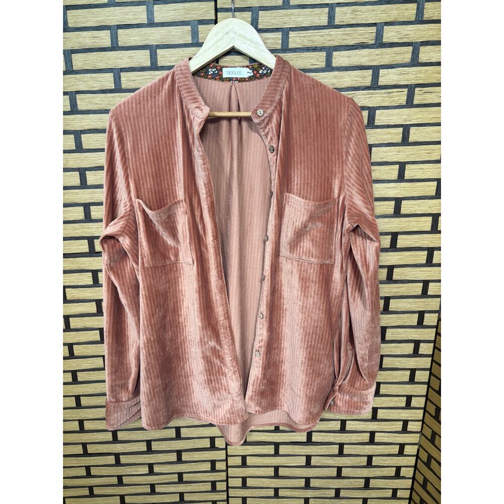 Roolee Pink Ribbed Velvet Button Down Blouse‎ SIze Small